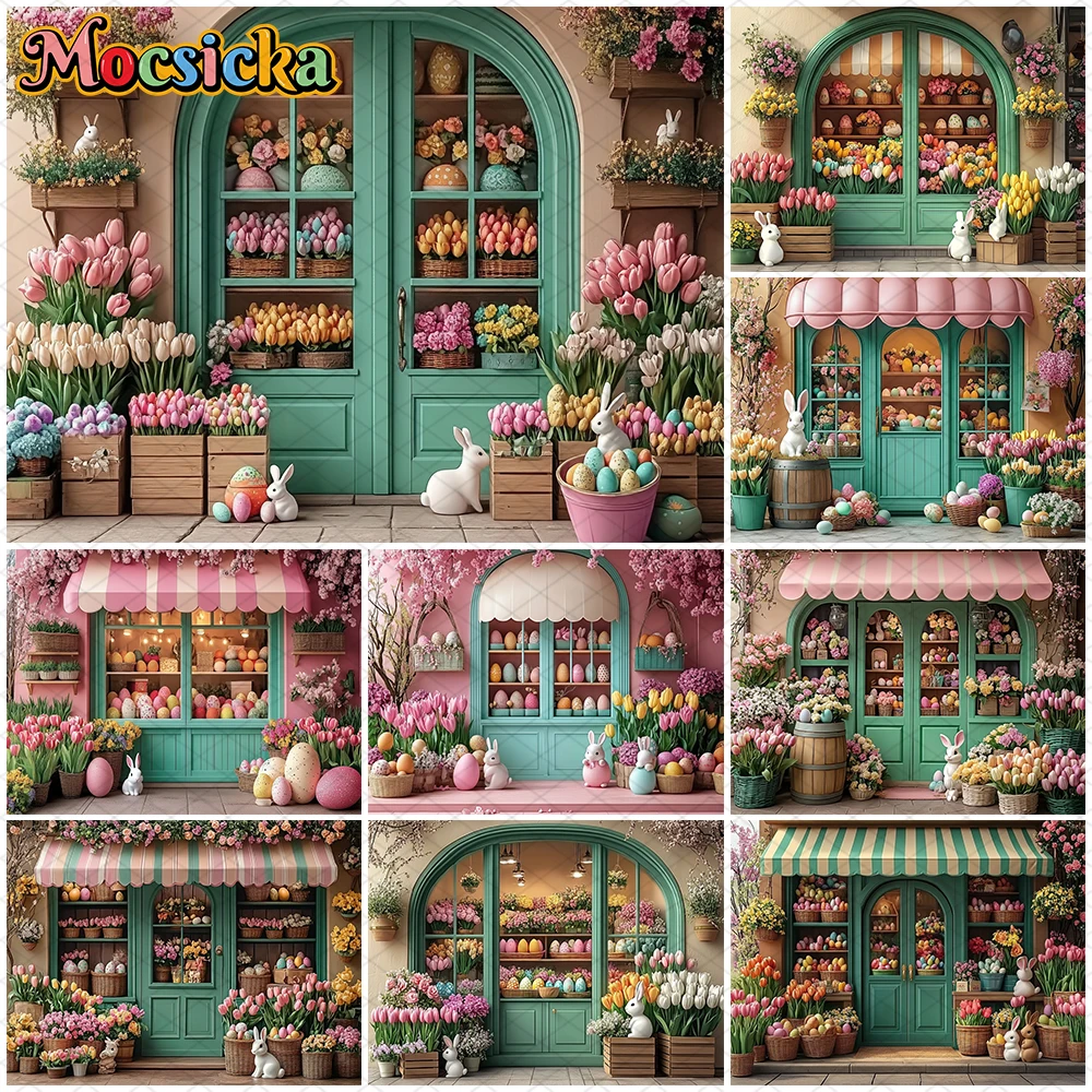 

Mocsicka Easter Photography Backdrop Spring Birthday Party Backgrounds Flowers Store Egg Rabbit Decors Photo Studio Props Banner