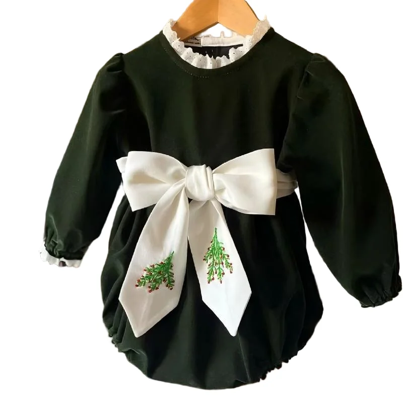 0-6Y Girl Autumn Green Romper for Party Birthday Photography Christmas C195