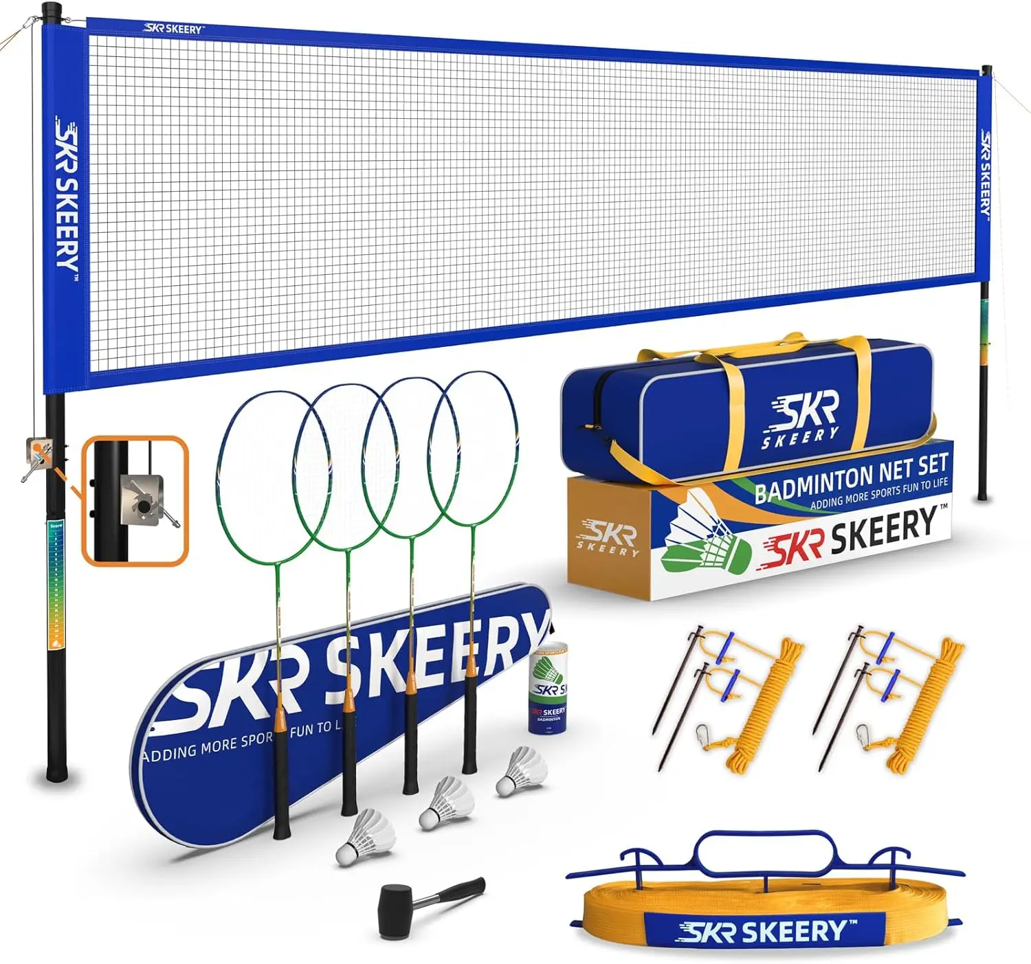 

Portable Badminton Set with Winch System, 4 Rackets, 3 Shuttlecocks, Carrying Bag for Backyard Beach Park
