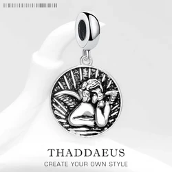 Dangle Charm Pendant Disc Guardian Angel New Fine Jewelry 925 Sterling Silver Protection Gift For Women Men
