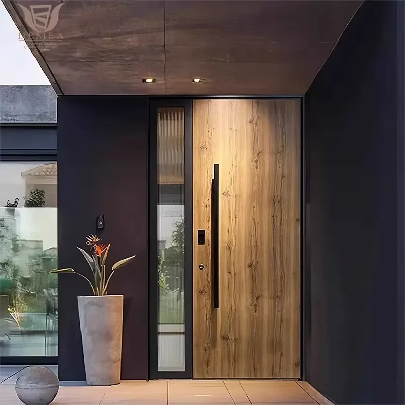 China Manufacturer Custom Entry Exterior Door Heavy Bulletproof Villa Main Entrance Wood Look Finish Cast Outdoor