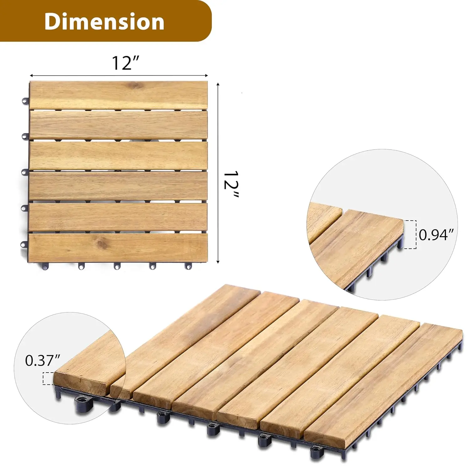 27 PCS Wood Deck Tiles, 12 Inch Patio Decor Waterproof Flooring for Outdoor Indoor, Composite Interlocking Balcony Tiles as Pati