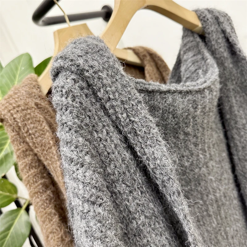 Grey Hooded Cardigan Women Clothing White Knitting Sweater Cashmere Wool Long Sleeves Vintage Korean Fashion Female Tops