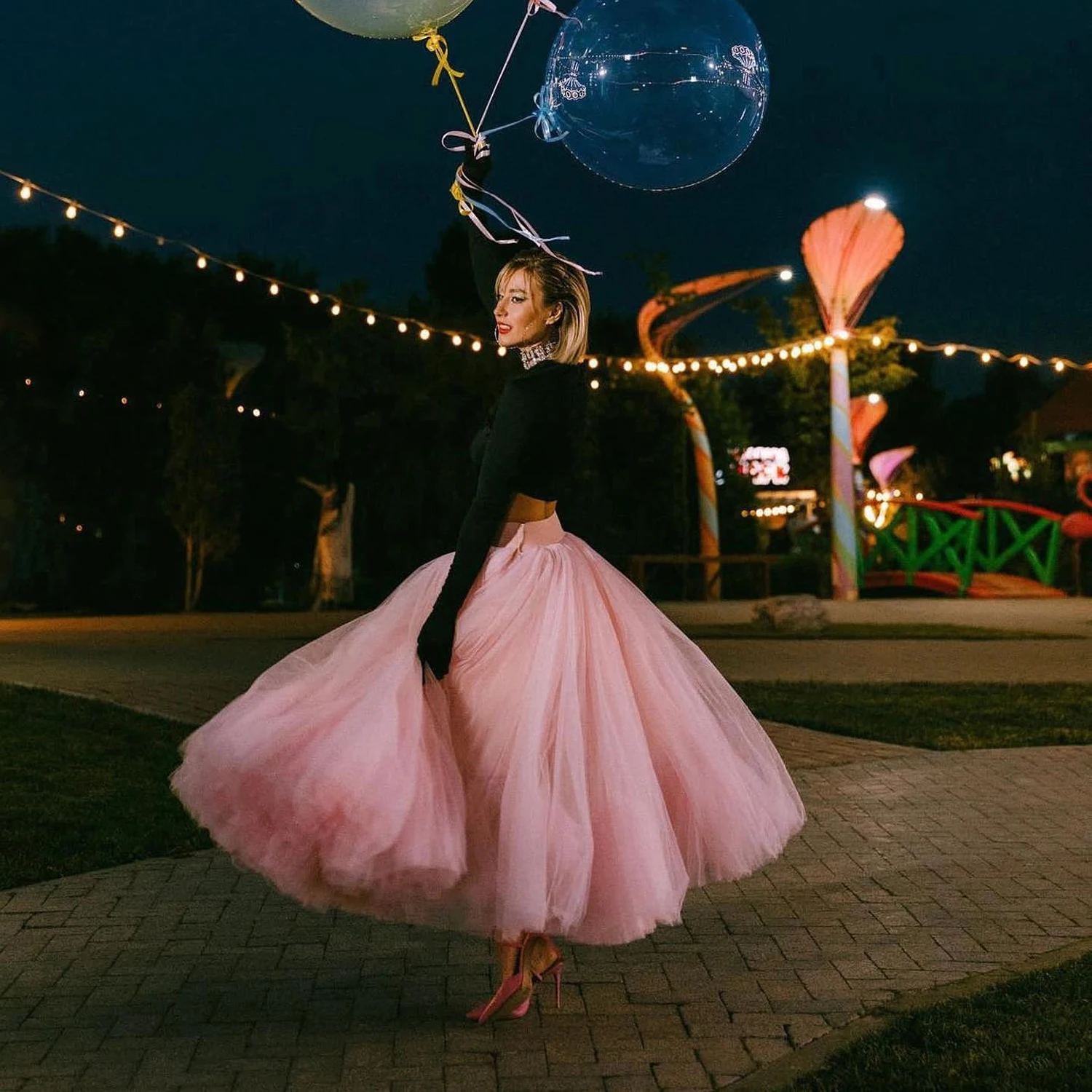 

Extra Puffy Pink Ball Skirt 11 Layers Tulle Ball Gown Women Evening Party Skirt Elastic Waist Ankle Length Lady Street Dress