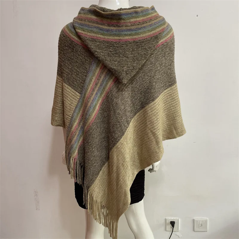 

Cloak shawl Hat Colorful Silk new style European American Spring Autumn Women Tassel Double-purpose Imitation Cashmere Khaki