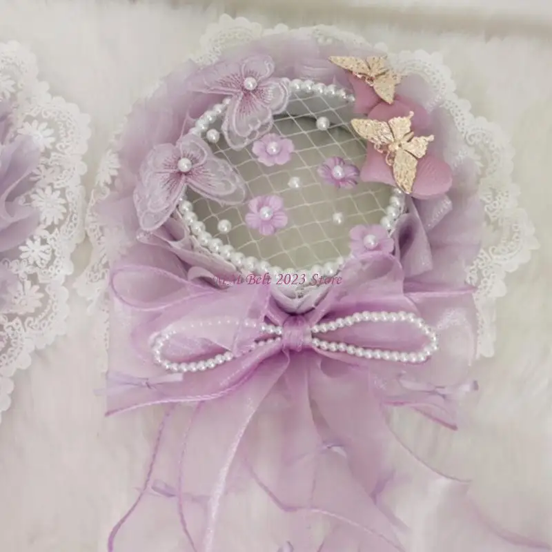 49ME chapéu topo vintage com babados laço pérola anime acessórios cosplay