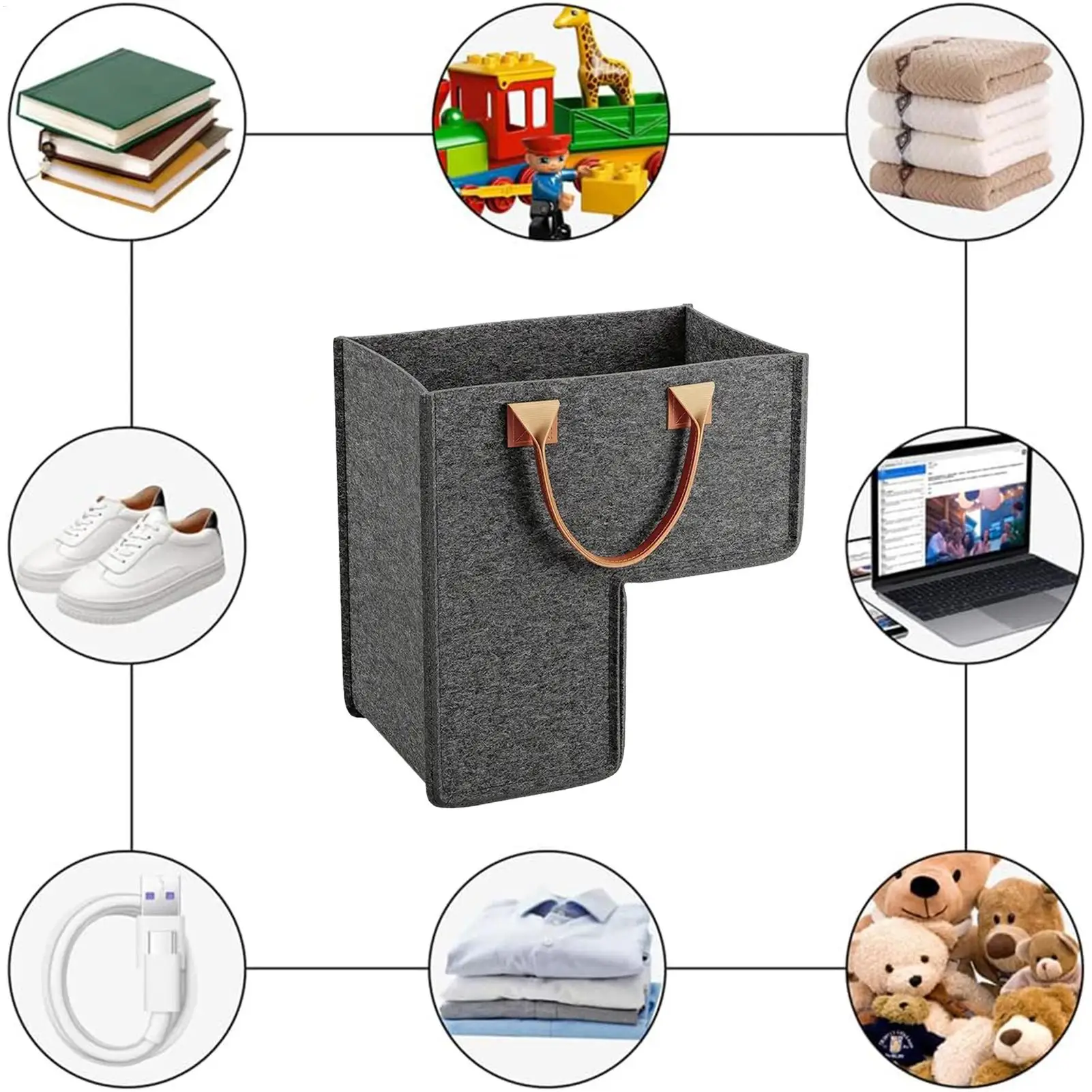 L Shaped Basket For Stairs Felt Portable Foldable Bag Stairway Basket Blanket Organizer Bag Wooden Staircase Carpeted Stairway