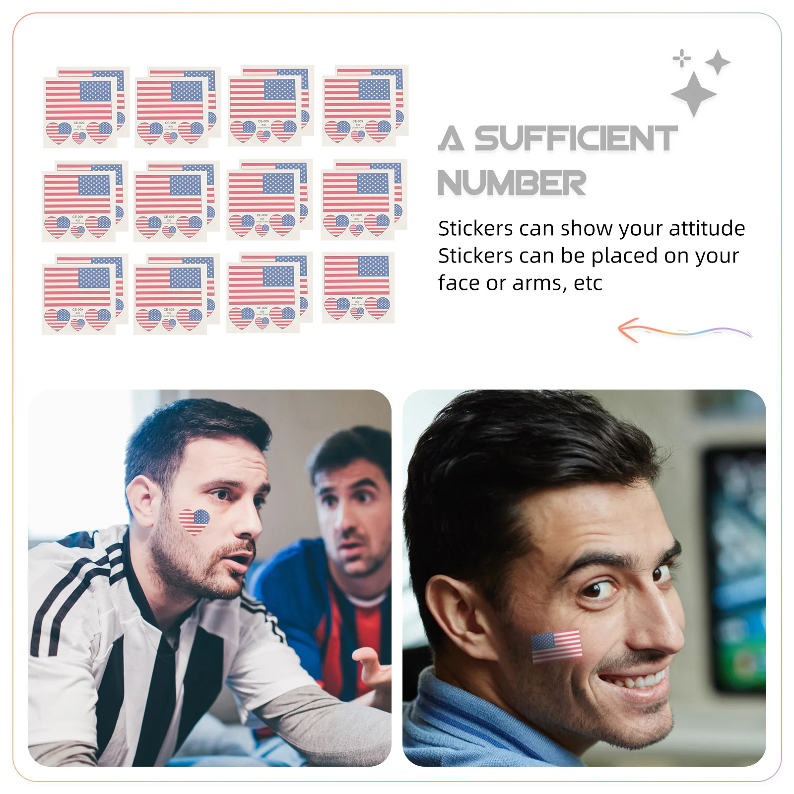 

25Pcs Fan Face Stickers Patriotic American Flag Design Waterproof Temporary Tattoos for Car Decor Independence Day