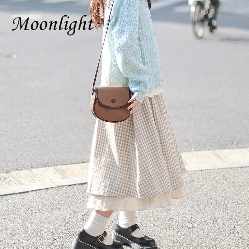 

Vintage Cotton Linen Plaid Faldas Women Summer Japanese Lace Up Preppy Kawaii Midi Skirt Korean Fashion Casual Beach Party Skirt