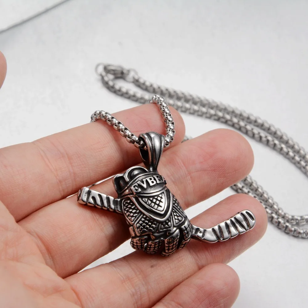 

Fashion Ice Hockey Gloves Sticks Pendants Stainless Steel Men's Punk Necklaces High-end Couples Casual Sports Party Jewelry