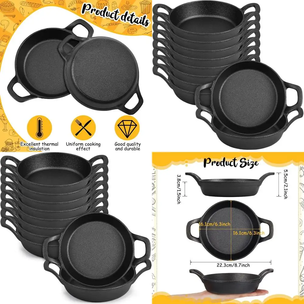 

Набор из 10 мини-чугунных навыков, 6,3 x 6,3 x 1,5, маленькая черная кастрюля, безопасная для духовки, идеально подходит для использования на кухне и на открытом воздухе.