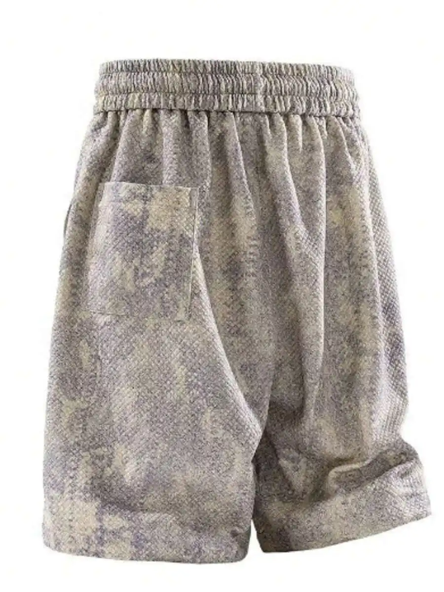 Men's Diamond Jacquard Shorts Elastic Drawstring Waist 5 Inch Inseam, Baggy Cargo Shorts For Men, Breathable Casual Streetwear