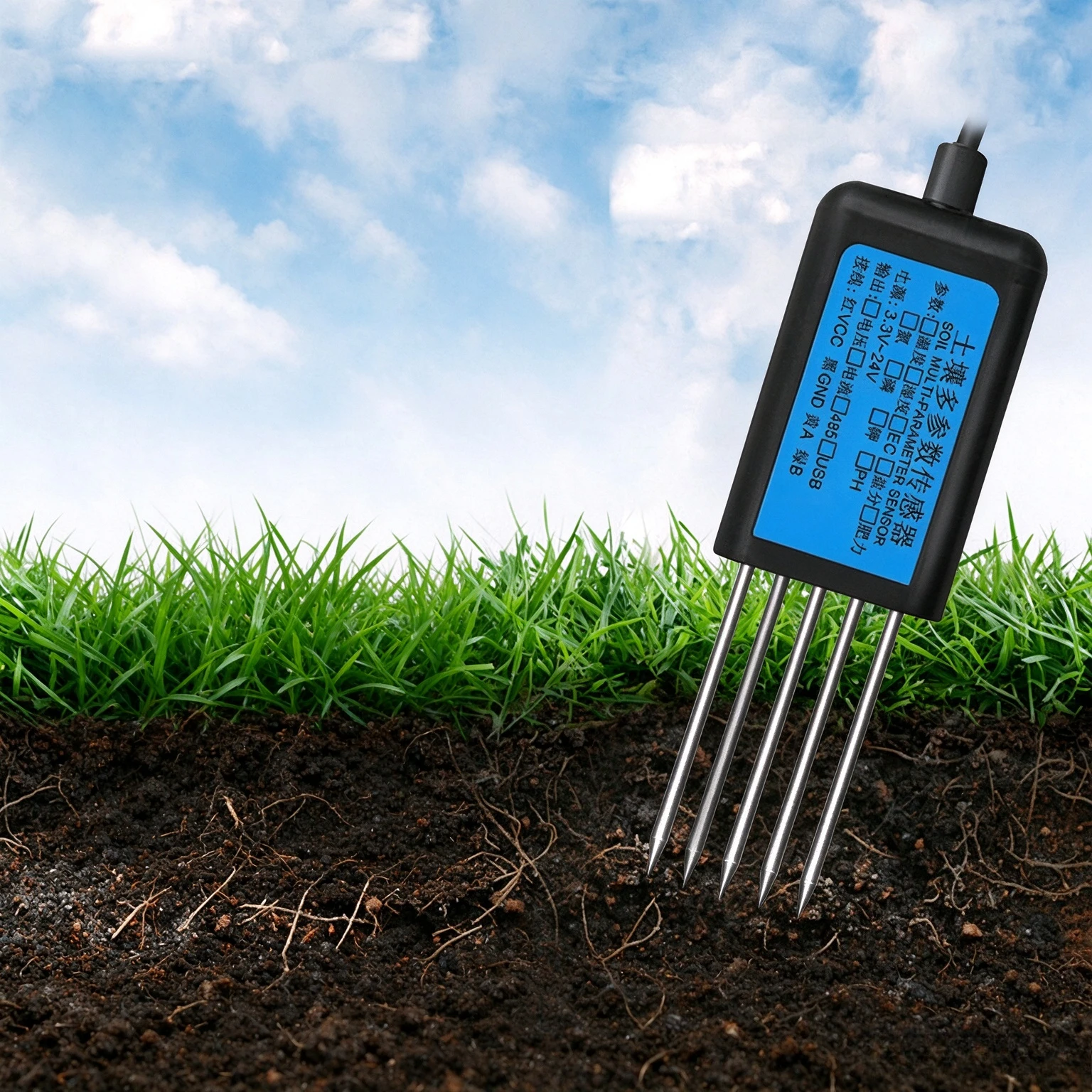 RS485 Soil Moisture Sensor Probe, High Precision Soil Water Content Transmitter Detector for Agricultural Farm Greenhouse