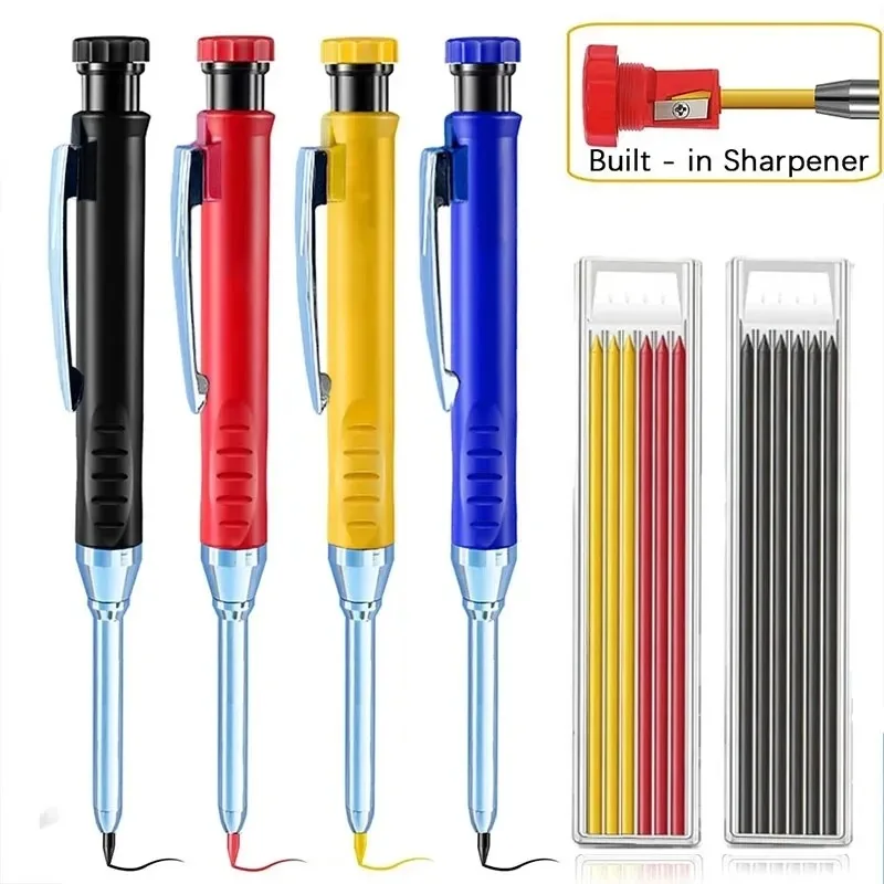 2.8mm Carpenter Mechanical Pencil with Sharpener for Woodworking Construction Long Head Carpenter Pencil Stationery