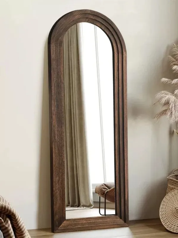 Mid-Century Full Length Mirror,Wall-mounted French Arched Floor Dressing Mirror, Check Mirror Home Living Room Clothing Store