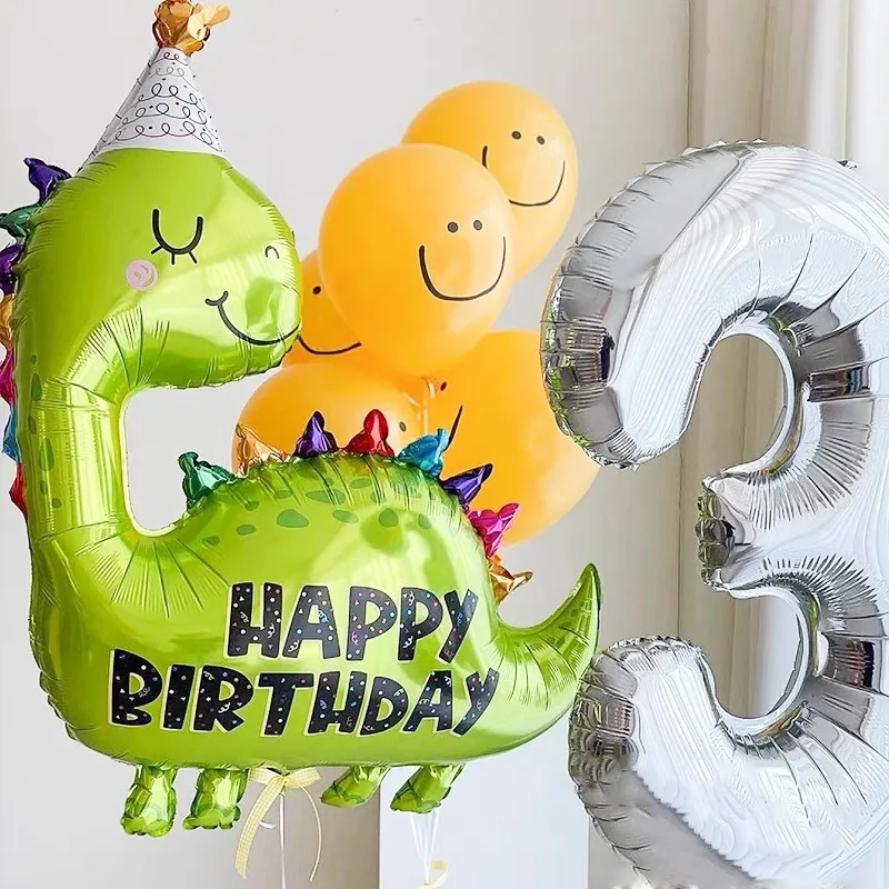 1pcs New Cartoon Birthday Hat Dinosaur Foil Balloon Matte Color Ice Cream Design for Kids Birthday Party Decoration Gift Toys