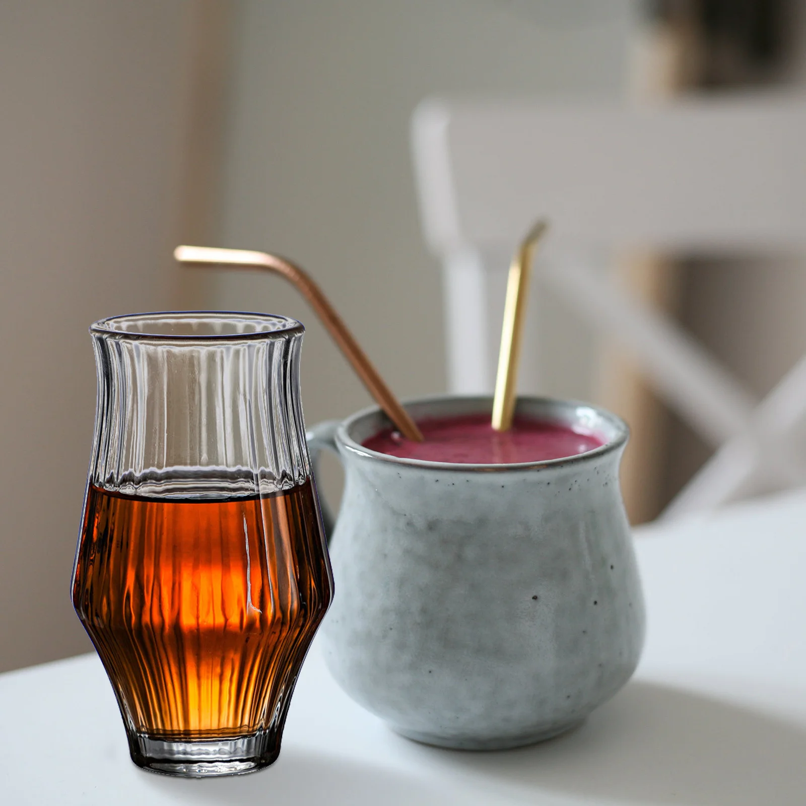 

Glass Coffee Cups Ribbed Design Clear Irregular Shaped 150ml Beverage Glasses Milk Soda Wine Beer Tumblers Ribbed Glass Tumblers