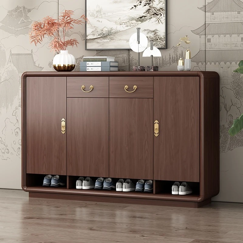 

Retro multi-layer wooden shoe rack organization, Chinese metal handle, suitable for large household shoe cabinets
