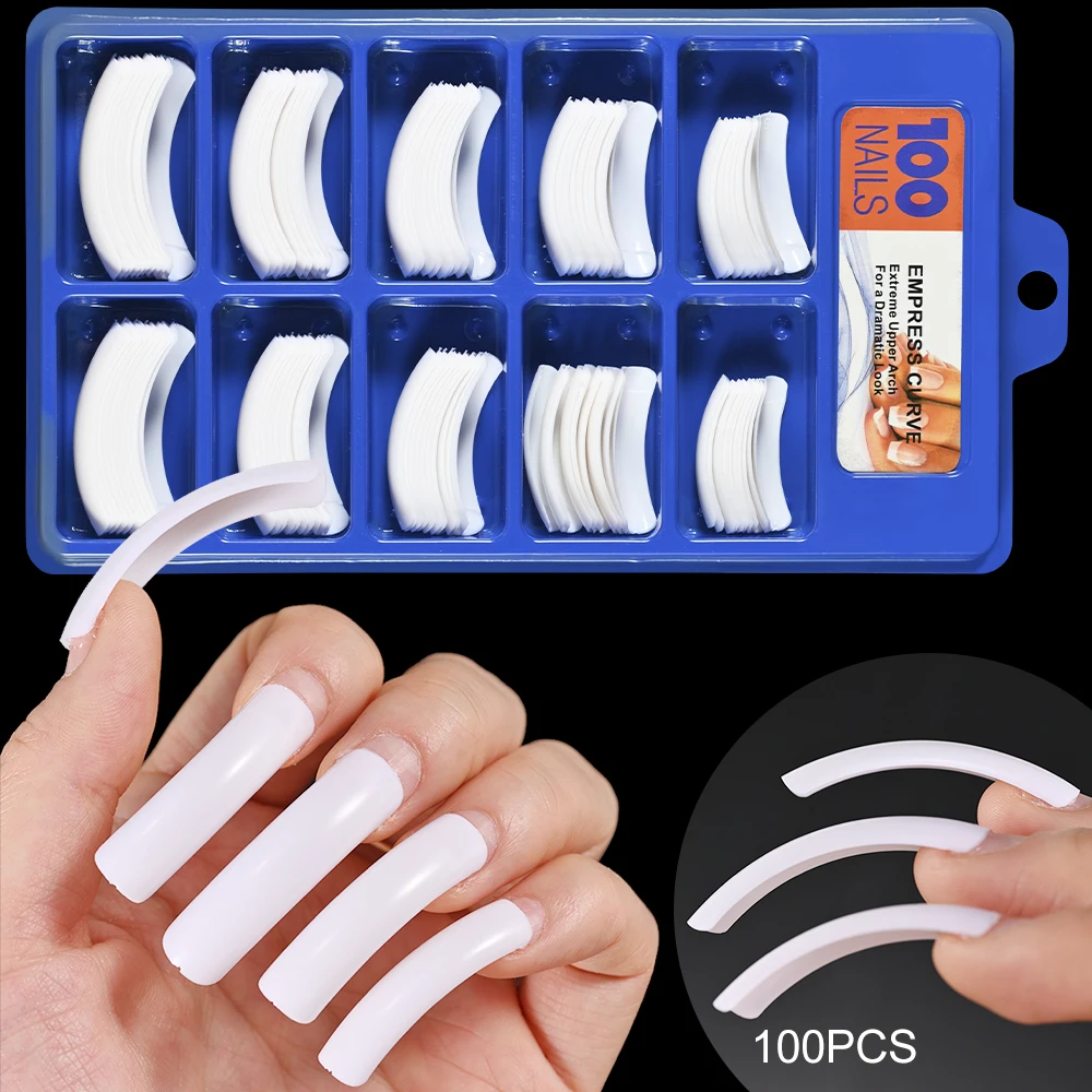 100Pcs/Box Curved Arch Half Cover Nail Art Acrylic Artificial False Nail 10 Sizes Press on Coffin Nail Tips Manicure Tools