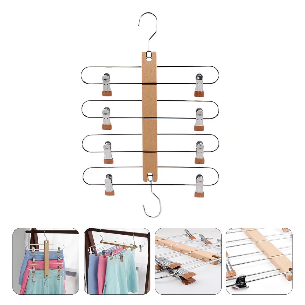 

Solid Wood Clothes Hanger Wardrobe Organizer Skirt Hangers Pants with Clips Multifunctional Closet Jeans Rack Coat