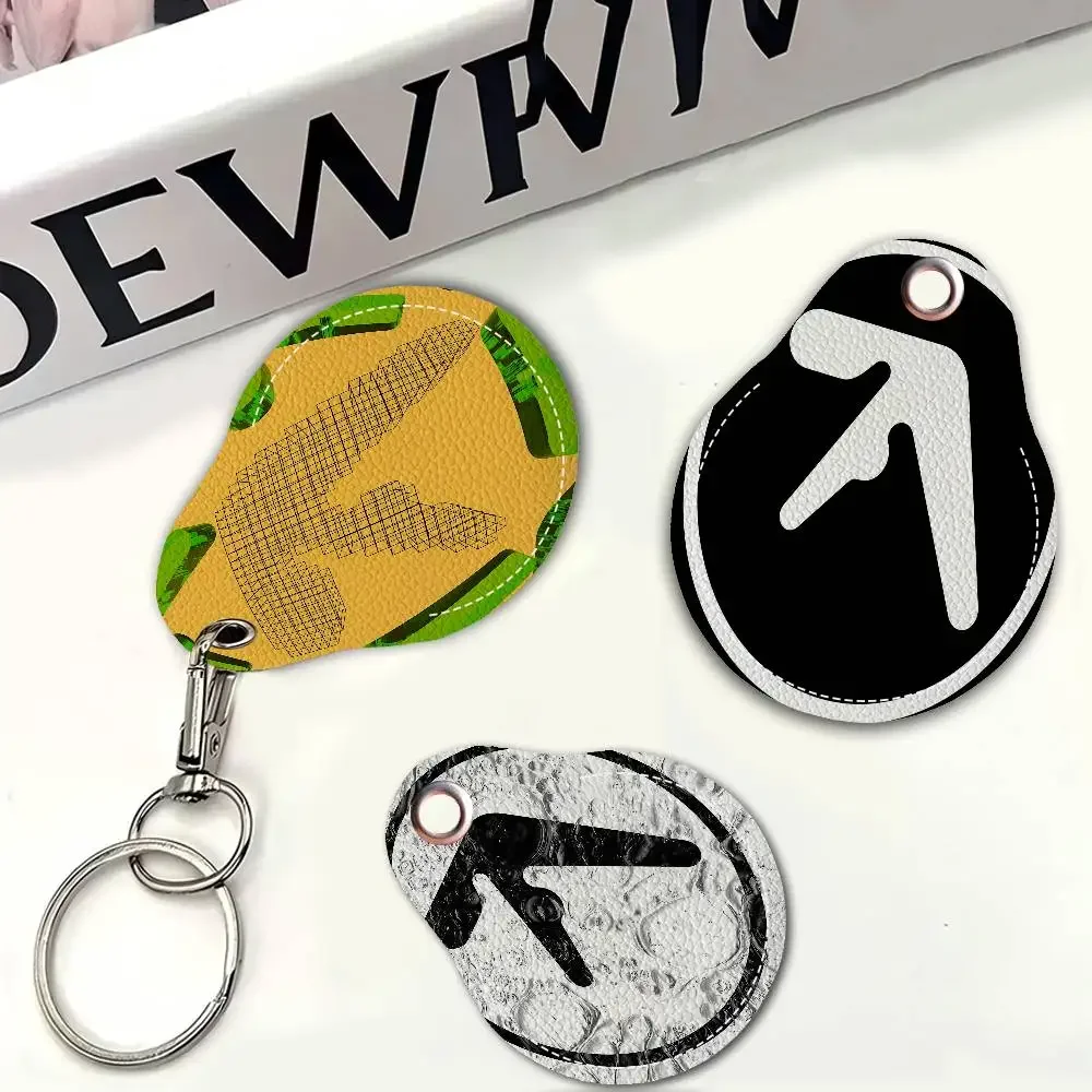 Punk Aphex Twin Logo Keychain Access Card Bag Key Tag Ring Leather Card Holder Keychain Key Ring Door Lock Access Tags