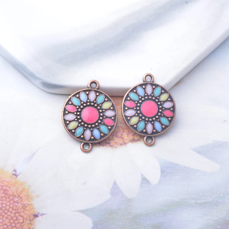 10 Stück Emaille-Rundanhänger aus Legierung, bunt, antikrot, Anhänger-Verbinder für DIY-Schmuck- und Ohrringherstellung – Detail 7