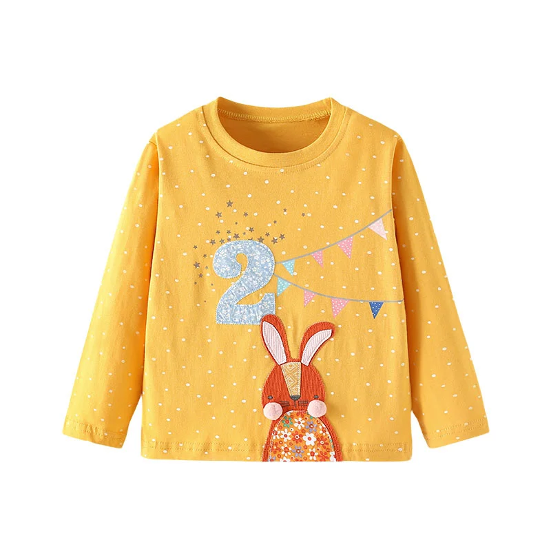 Jumping Meters 2-7T Hot Animals Embroidery Long Sleeve Girls T Shirts Kids Autumn Spring Kids Clothes Fashion Toddler Shirts