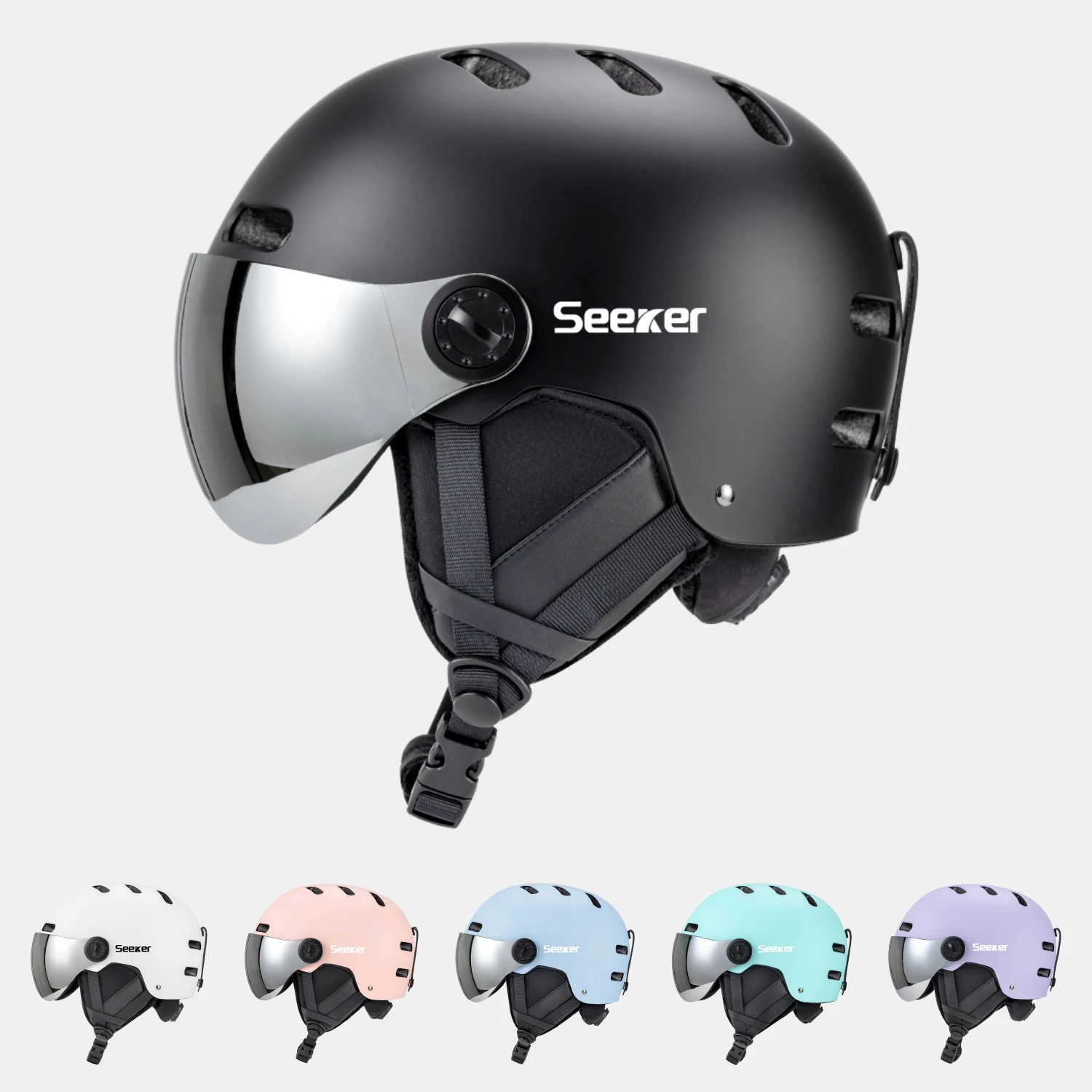 

Лыжный шлем Seeker для взрослых и молодежи, зимний зимний зимний шлем, регулируемый и съемный козырек, однотонные спортивные зимние шлемы