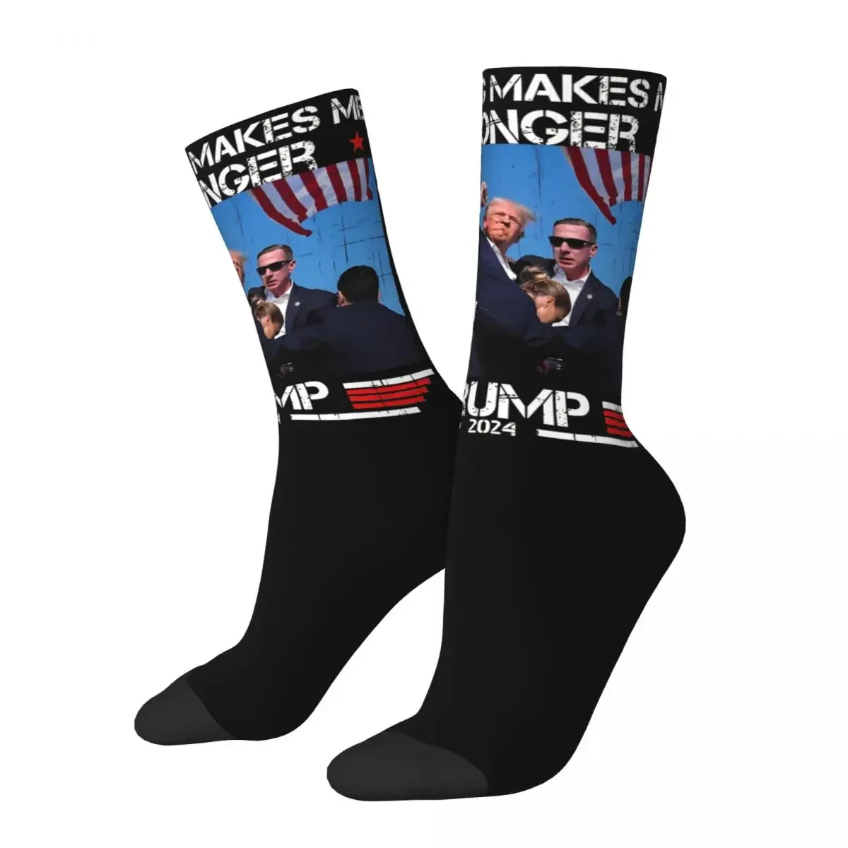 Crazy Men Women Socks 2024 Support Trump For President Accessories Warm Shooting Makes Me Stronger Trump All Season Socks