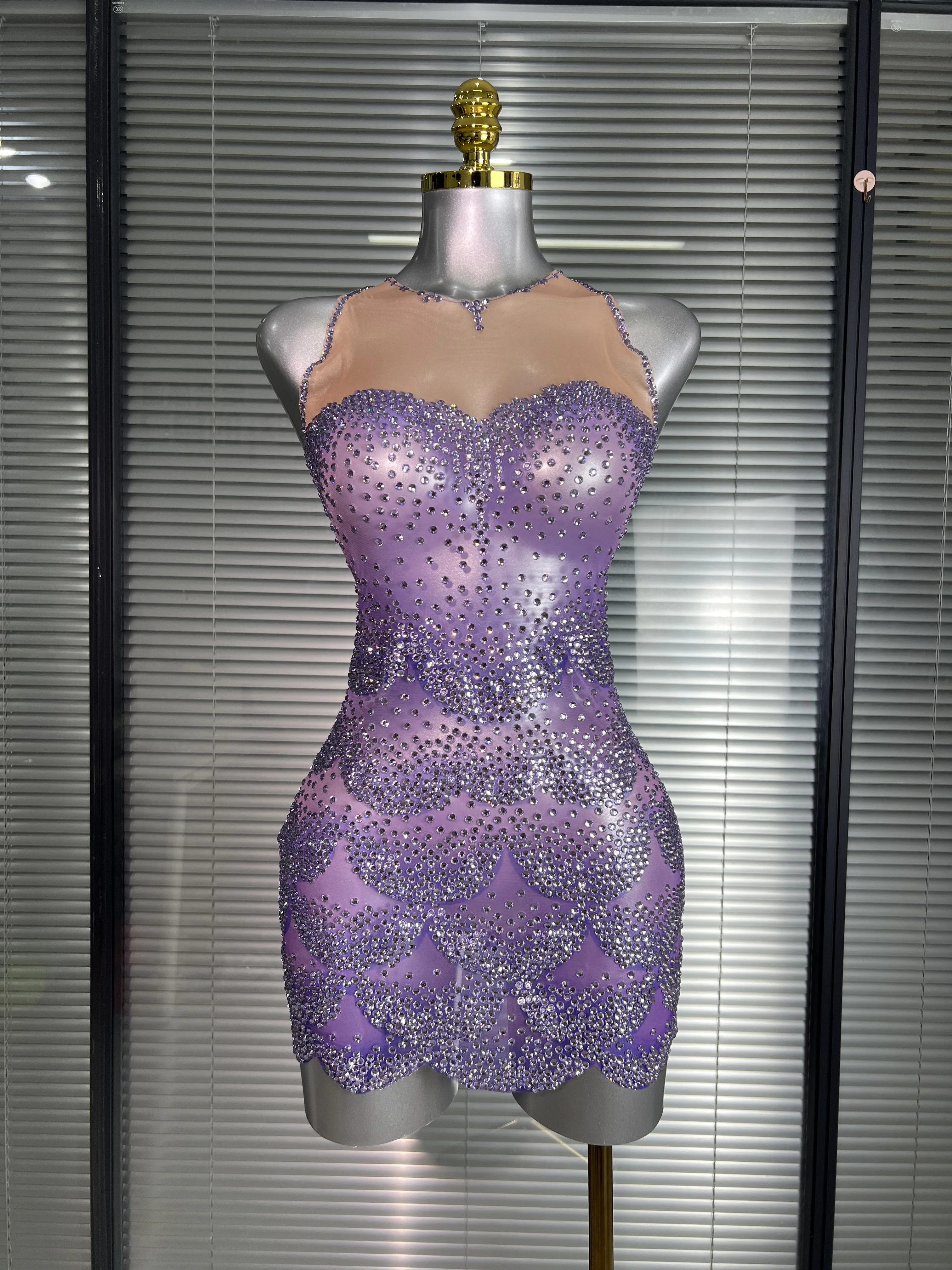 Célébrité nouvelles femmes Sexy maille pure cristal strass scène Costume scène danseuse boîte de nuit réservoir Mini robe de soirée
