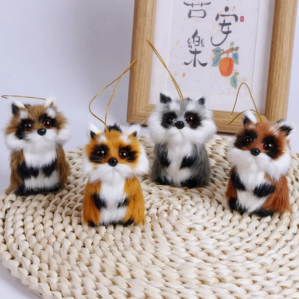 Cute Plush Raccoon Doll with Lanyard Soft Fluffy Raccoon Animal Pendant for Bags Keys Christmas Trees Collectible Gifts for Kids