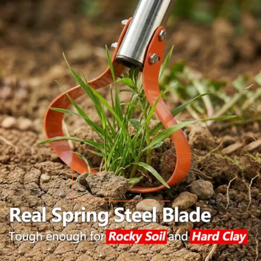 63-Inch Weed Remover Tool - Stirrup Hoe Garden Tool with 15° Sharp Spring Steel Blade and Anti-Loosening Nut, Adjustable Long H