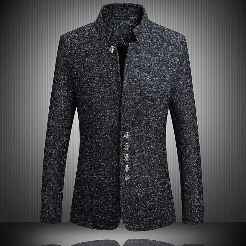 Single Breasted Slim Fit Suit Jacket Men Business Blazer Coat Stand Collar 2024 Autumn And Winter Business Casual Blazer Coat