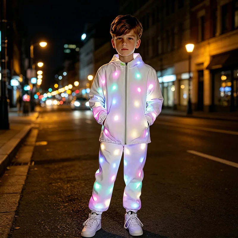 LED Light Jacket Kids Luminous Clothing Boy Girl Costume Glowing Hiphop Dance Performance Costume Night Running Outfit
