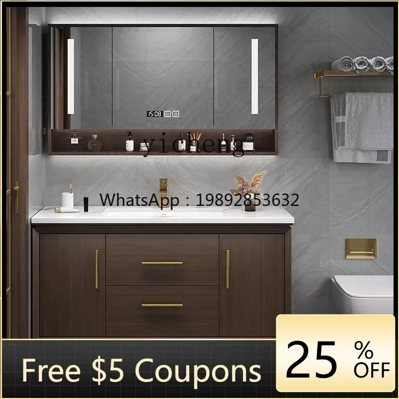 

bathroom cabinet combination floor-to-ceiling face wash basin solid wood rock slab double basin bathroom washstand
