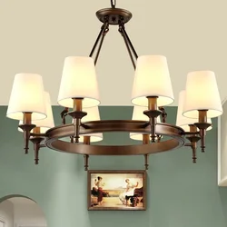American Vintage Chandeliers Fabric Lampshape Home Indoor Living Dining Room Decor Ceiling Pendant Light Country Style Lighting