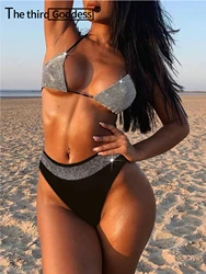 Sexy micro Rhinestone 2 piece bikini set push up swimwear women summer designer swimsuit bathing suit Shiny string bikinis 2025