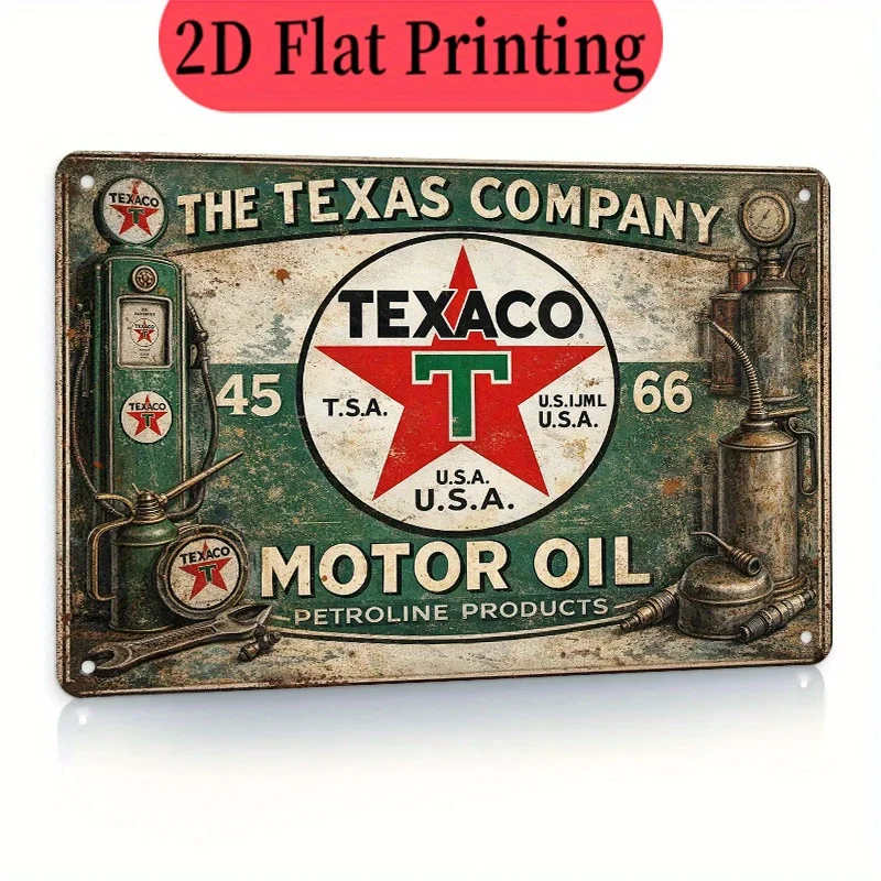 2D Flat, 1pc Texaco Motor Oil Vintage Metal Sign - 8x12in/20x30cm Retro Texaco Branding Iron Plaque Suitable for, Cave, Office,