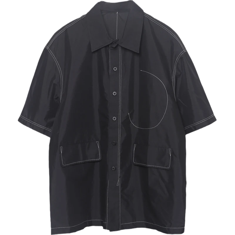 Camisa de manga corta holgada de estilo japonés con diseño de personalidad para hombre, camisa de mangas con cinco temperamento