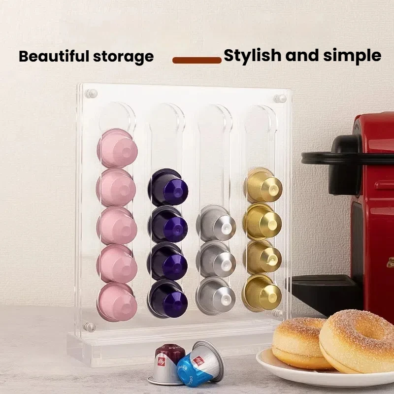 40 Capsule Coffee Capsule Holder Acrylic Transparent Instant Coffee Storage Display Rack Vertical Space Saving Sleek