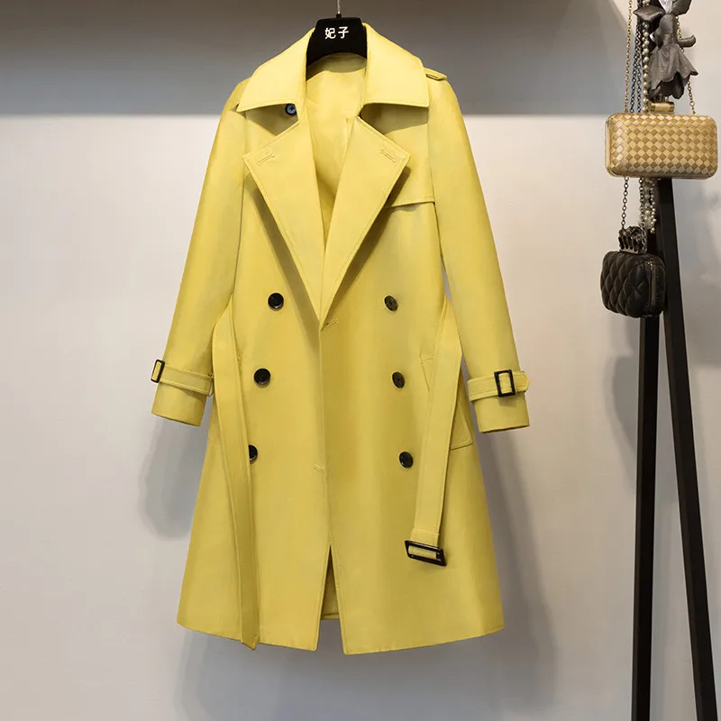 

GELITAYIN 2024 Autumn Long Casual Woman Double Breasted Trench Coat Loose With Belt Overcoat Waterproof Raincoat Business Outerw