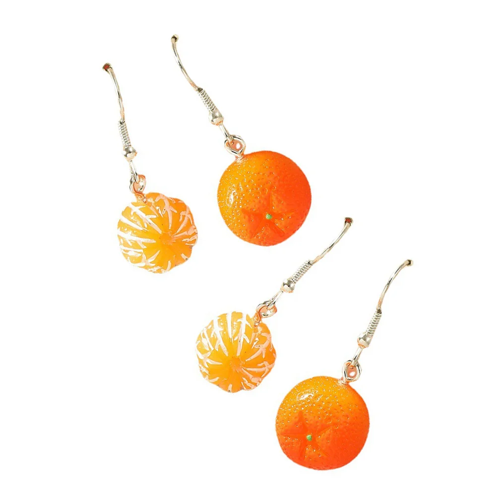 2 Pairs Hoop Earrings Orange Trendy Water Drop Simulated Fruit Jewelry Girl Simulation Oranges Dangles