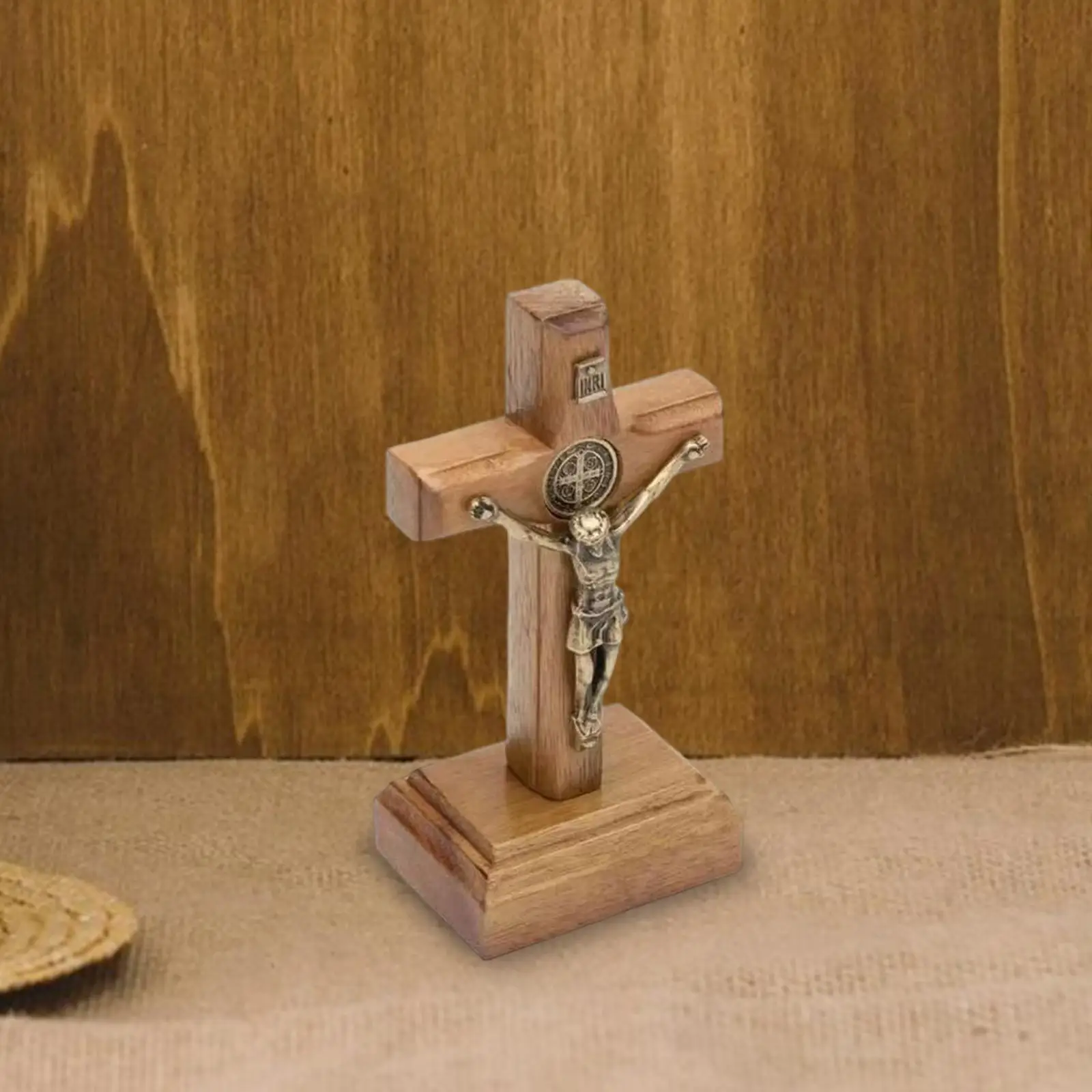 Christ Jesus Statue Wood Crucifix Praying Religious Figurine Modern Home Decoration Ornament for Tabletop Centerpiece