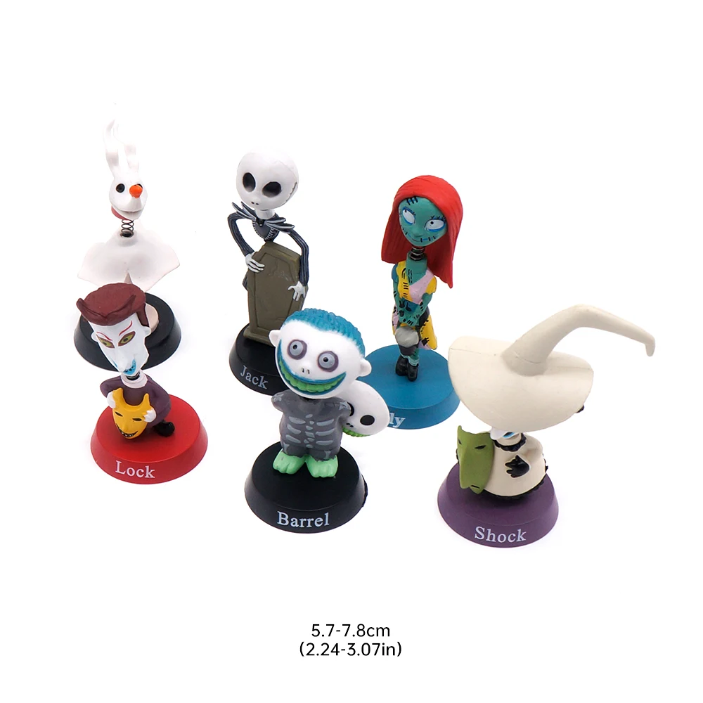 6 Pcs/Lot The Nightmare Before Christmas 7.8cm Mini Figure Jack Skellington Horrible Funny Halloween Doll Model Ornaments Toys