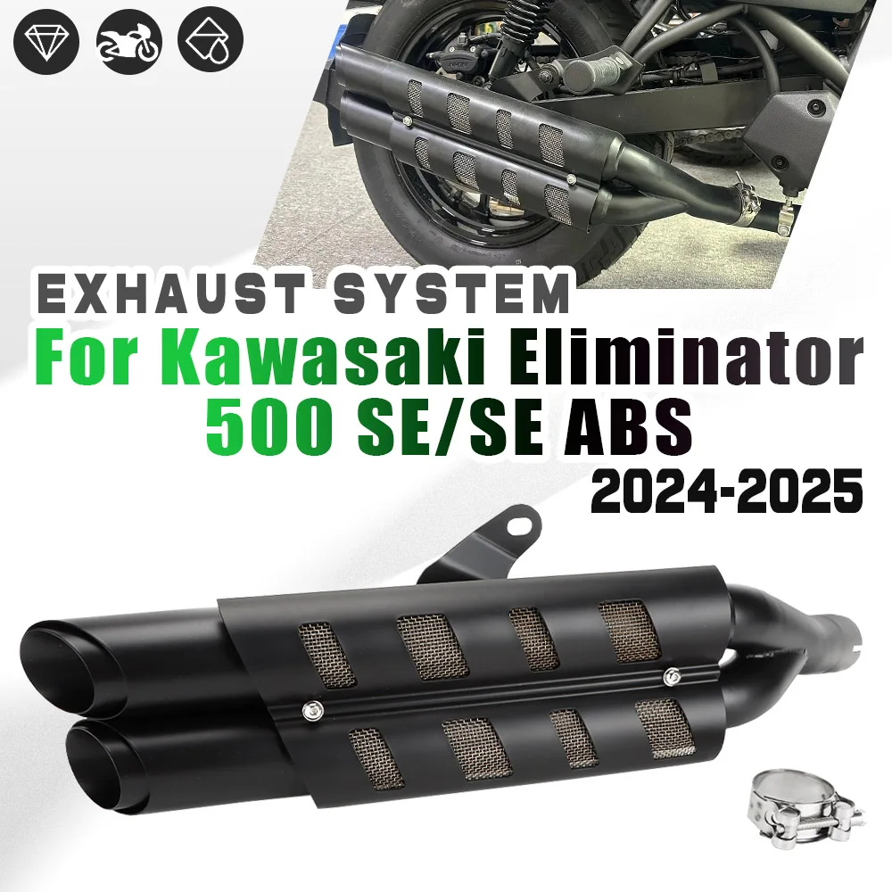

Motorcycle Exhaust Slip-on Muffler Pipe Tube with Heat Shield Cover Kit For Kawasaki Eliminator 500 eliminator500 SE ABS 2024-up