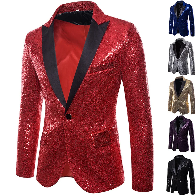 Sequin Blazer Luxury Party Evening Dress Suits for Mens Formal Shiny Steampunk Jacket Coat Weddding Nightclub Men Stage Costumes