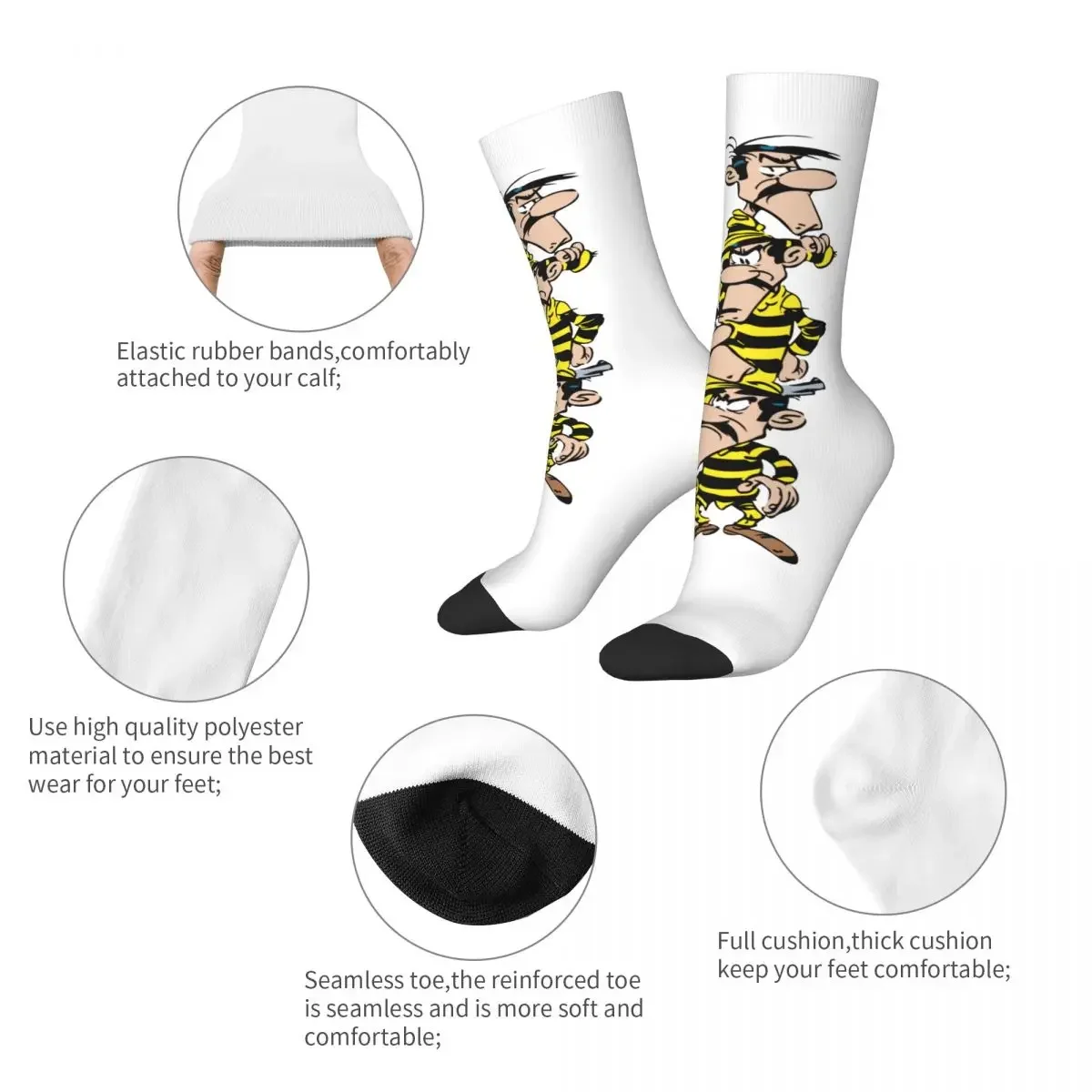 Happy Funny Male Men Women Male Socks Harajuku Lucky Luke Dalton Brothers Sock Skateboard Non-Slip Running Sport Socks