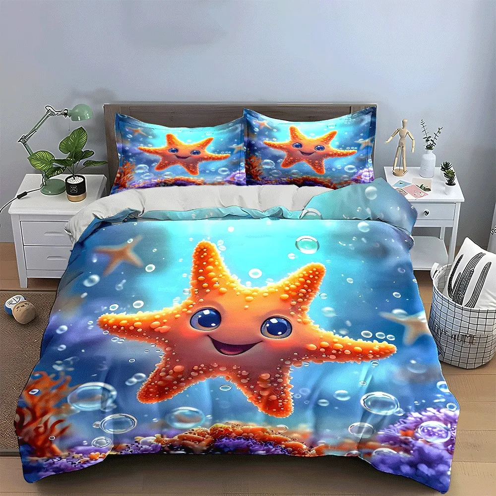 Underwater Starfish-Themed Decor Set Exquisite three-piece bedding set gift for kids and adults