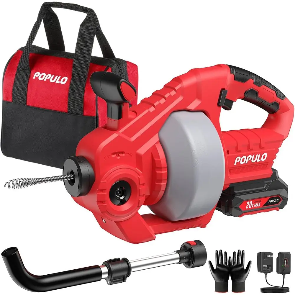 

Беспроводная электрическая сливная змея 20 В, сменный кабель длиной 25 футов с аккумулятором емкостью 2,0 Ач, удлинителем и зарядным устройством, средство для удаления сливного засора в виде змеи