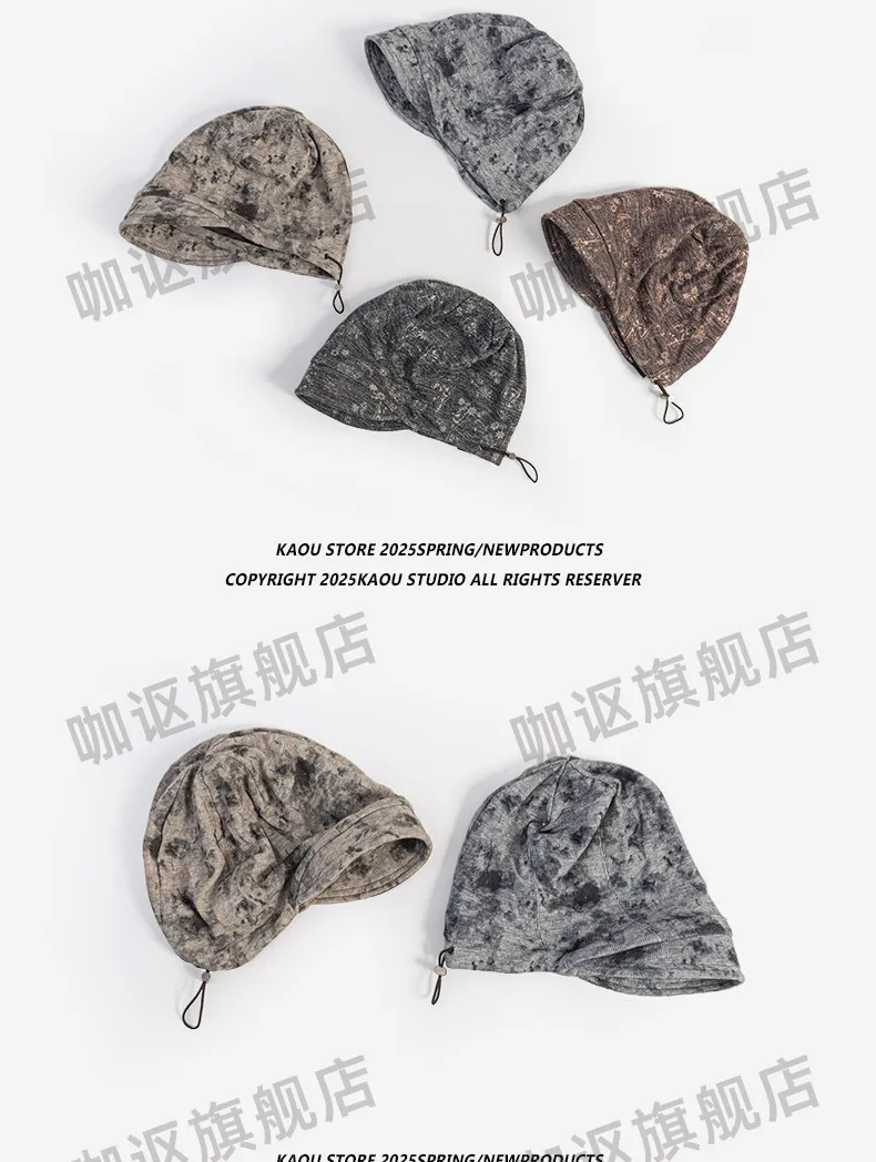 Retro-Grunge-Wasteland-Style-Mützen für Frauen, Vintage-Strickmützen für Herbst und Winter, Gesichtsform-betonende, lässige, übergroße Skull-Caps für Männer – Detail 2